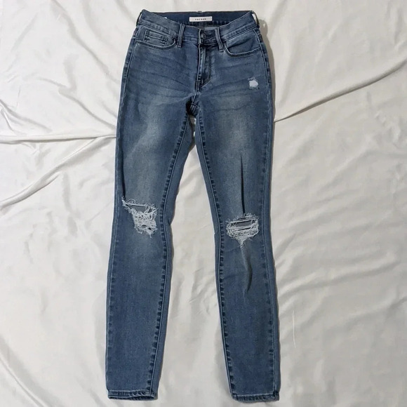 PACSUN High Rise Distressed Jegging, Color Medium Wash Size 23 - Picture 1 of 13